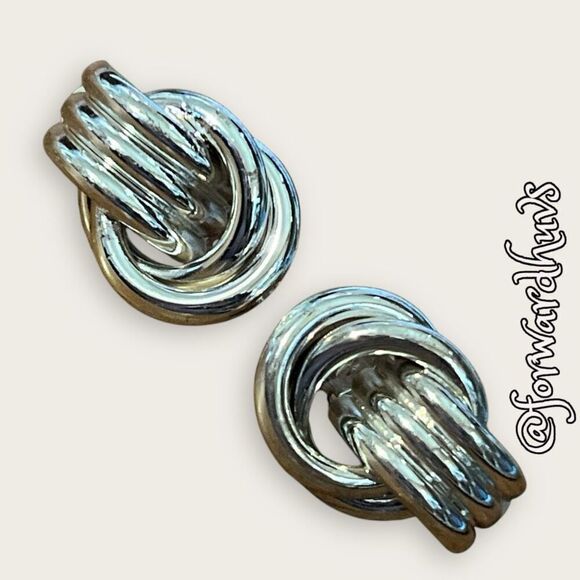 Vintage Silver-Tone Knot Clip-On Earrings - Picture 1 of 6